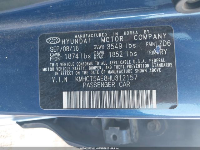 KMHCT5AE8HU312157 Hyundai ACCENT SE