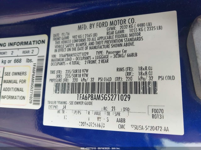1FA6P8AM5G5271029 Ford Mustang V6