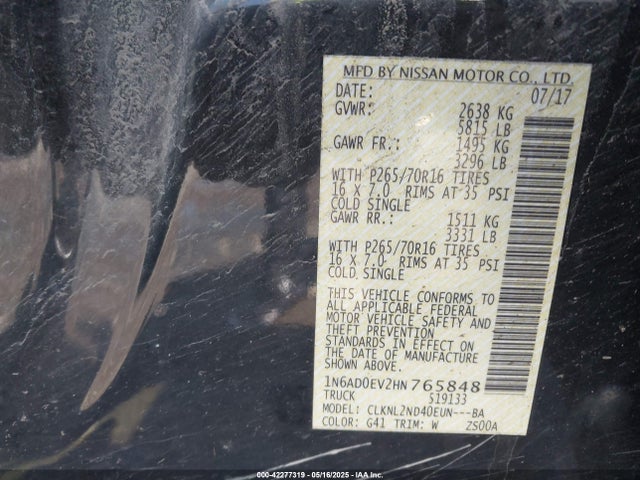 1N6AD0EV2HN765848 Nissan Frontier Sv