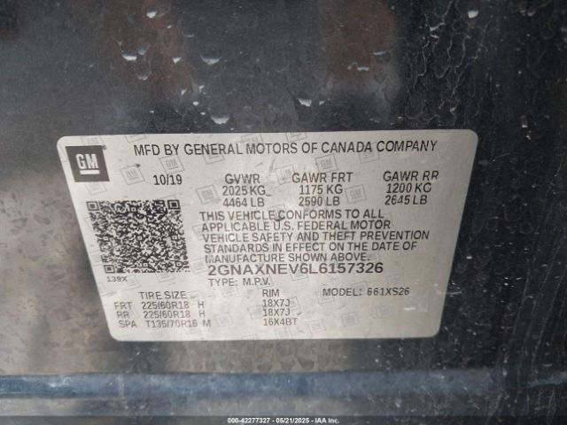 2GNAXNEV6L6157326 Chevrolet Equinox Fwd Premier 1.5l Turbo