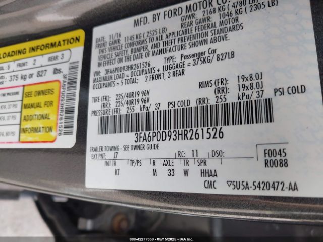 2017 FORD FUSION 3FA6P0D93HR261526 Photo 8