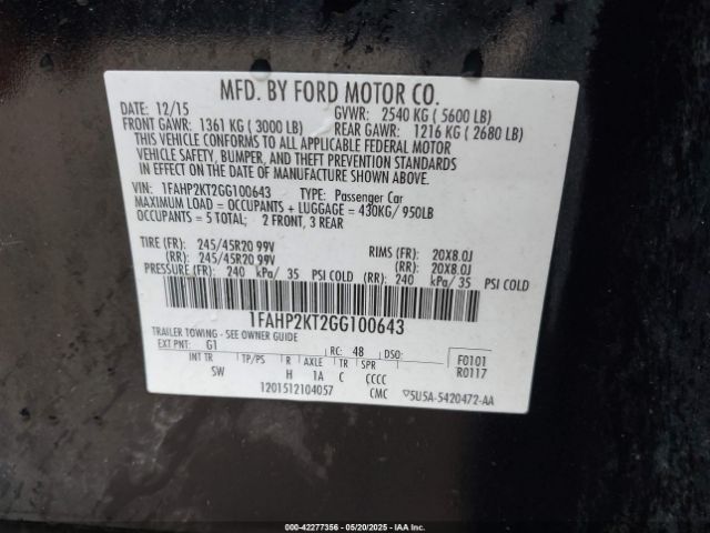 1FAHP2KT2GG100643 Ford TAURUS SHO