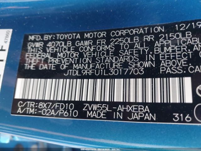 JTDL9RFU1L3017703 Toyota Prius Le Awd-e