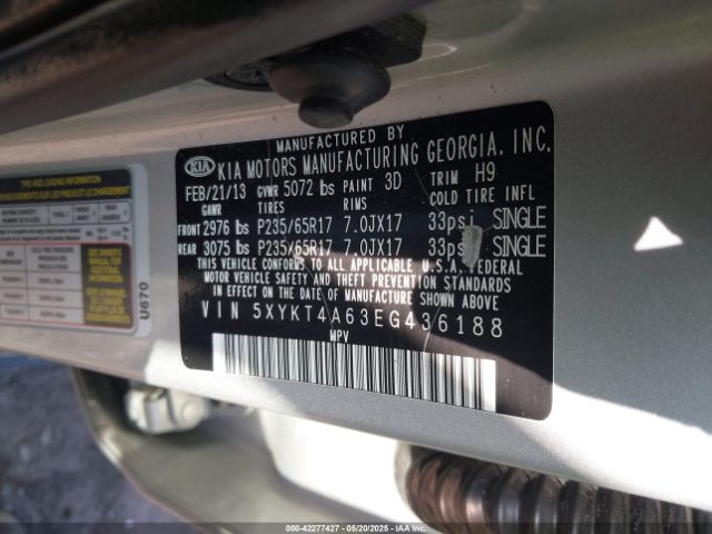 5XYKT4A63EG436188 KIA SORENTO LX
