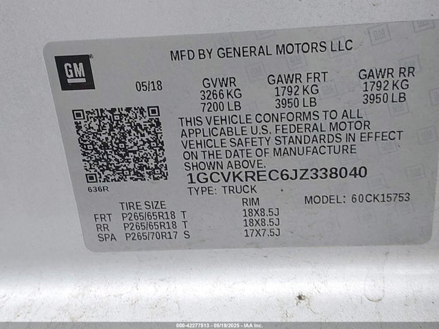 1GCVKREC6JZ338040 Chevrolet l83 - sidi: spark ignited direct injection, vvt: variable valve timing, afm, e85 max, alum