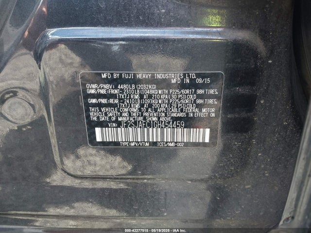 JF2SJAFC1GH454459 Subaru naturally aspirated u5