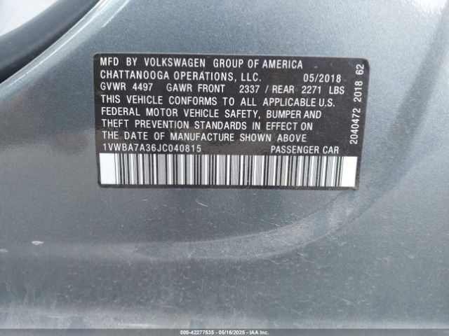 2018 VOLKSWAGEN PASSAT 1VWBA7A36JC040815 Photo 8