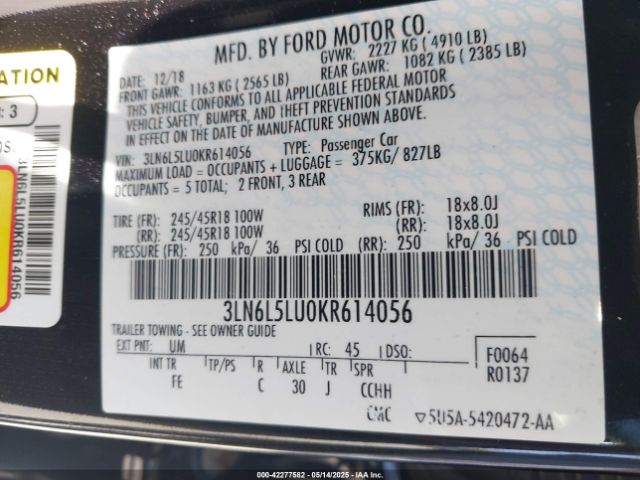3LN6L5LU0KR614056 Lincoln 2.0l 4v atk
