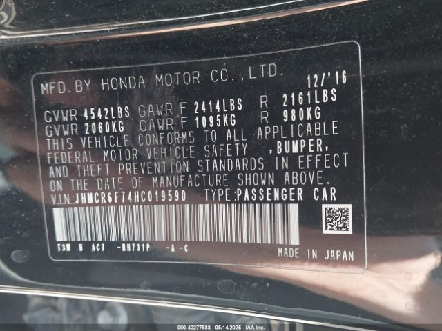 JHMCR6F74HC019590 Honda Accord Hybrid Touring