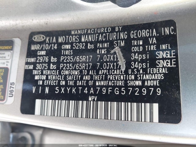 KIA Sorento Lx V6 2015 5XYKT4A79FG572979 Image 9