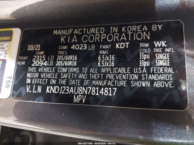 KNDJ23AU8N7814817 KIA SOUL LX