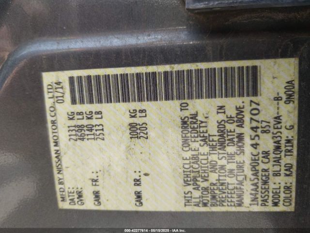 1N4AA5AP0EC454707 Nissan Maxima 3.5 S