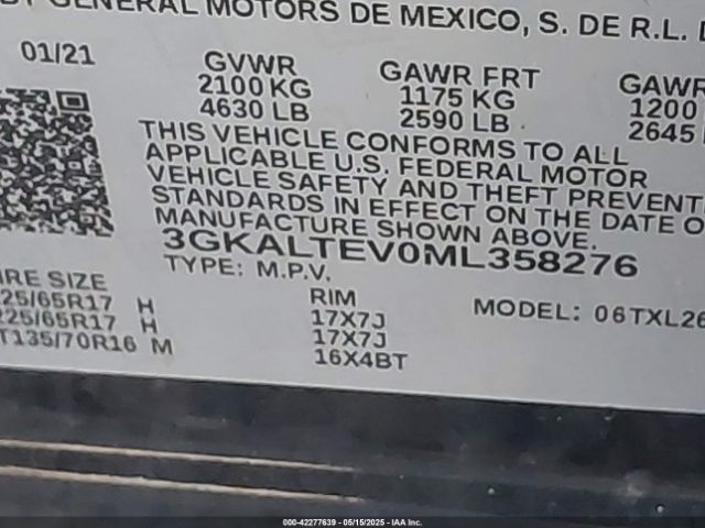 3GKALTEV0ML358276 GMC Terrain Awd Sle