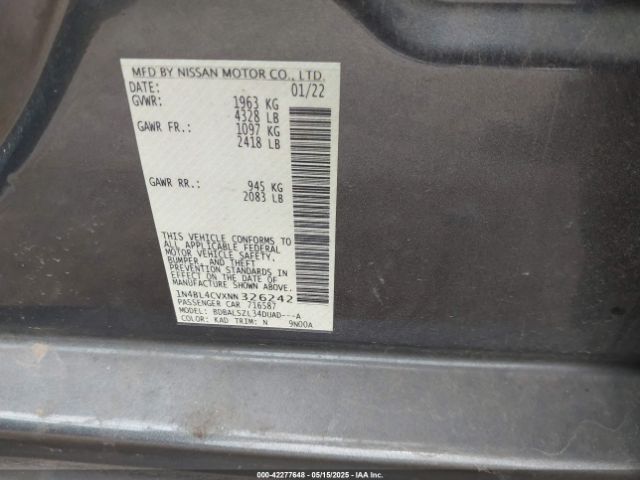 2022 NISSAN ALTIMA 1N4BL4CVXNN326242 Photo 8