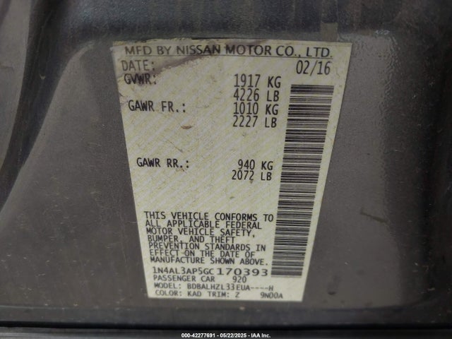 1N4AL3AP5GC170393 Nissan Altima 2.5 Sr