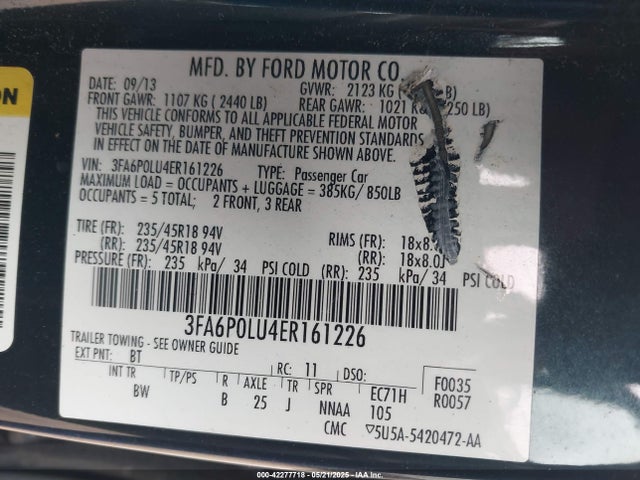 Ford Fusion Hybrid Se 2014 3FA6P0LU4ER161226 Image 9