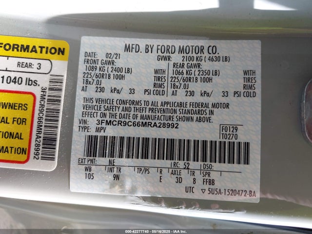 3FMCR9C66MRA28992 Ford dragon
