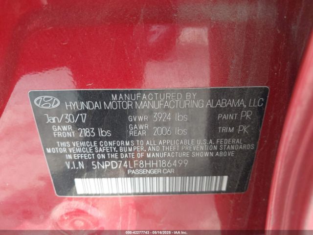 5NPD74LF8HH186499 Hyundai ELANTRA SE