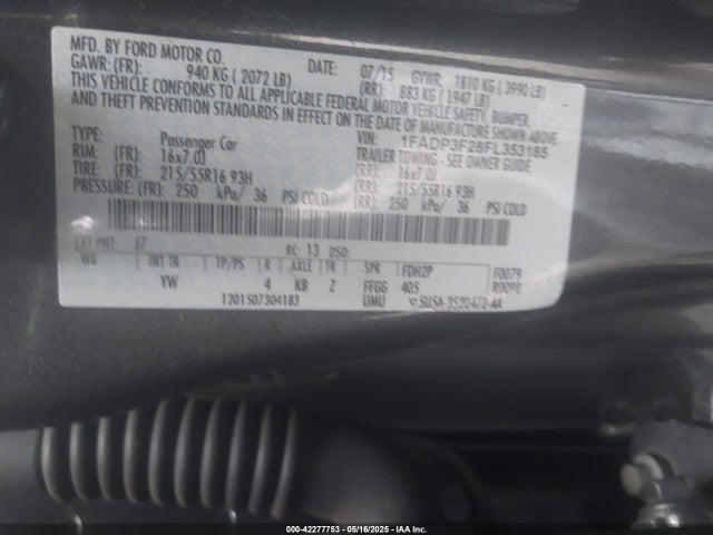 Ford FOCUS SE 2015 1FADP3F28FL353185 Image 9