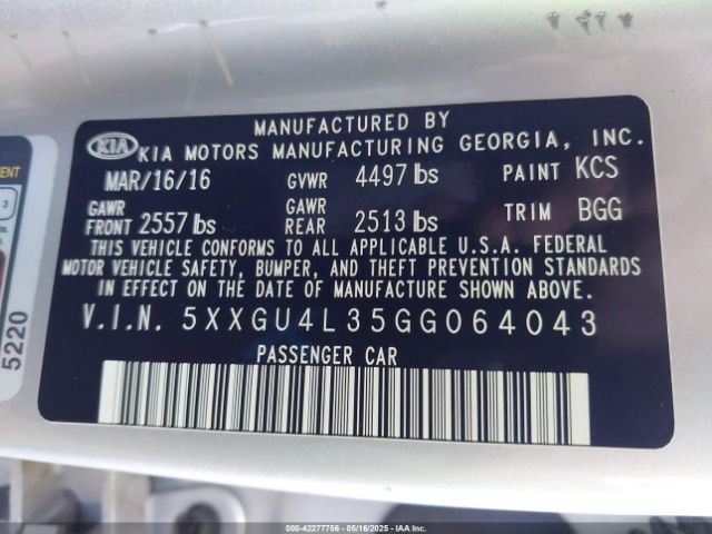 5XXGU4L35GG064043 KIA t-gdi theta ii