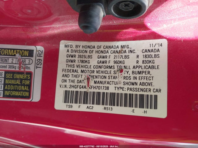 2HGFG4A5XFH701738 Honda k24z7