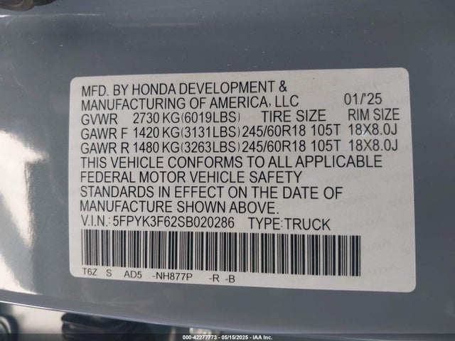 5FPYK3F62SB020286 Honda j35y6