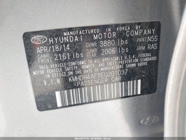KMHDH4AE8EU201037 Hyundai ELANTRA SE