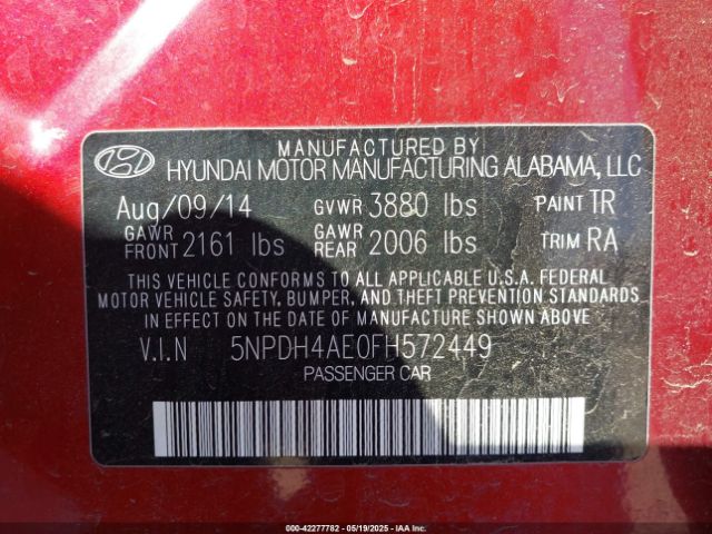 5NPDH4AE0FH572449 Hyundai ELANTRA SE