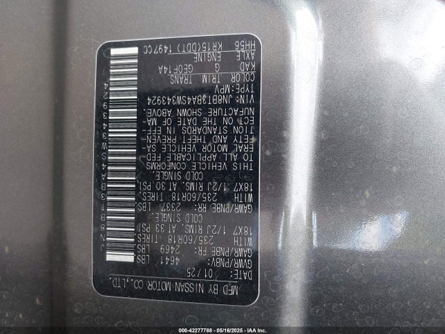 JN8BT3BA4SW343924 Nissan Rogue Sv Fwd