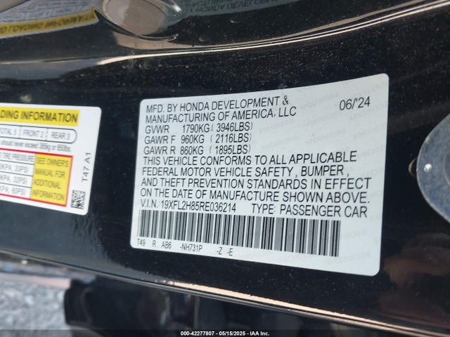 19XFL2H85RE036214 Honda Civic Sport