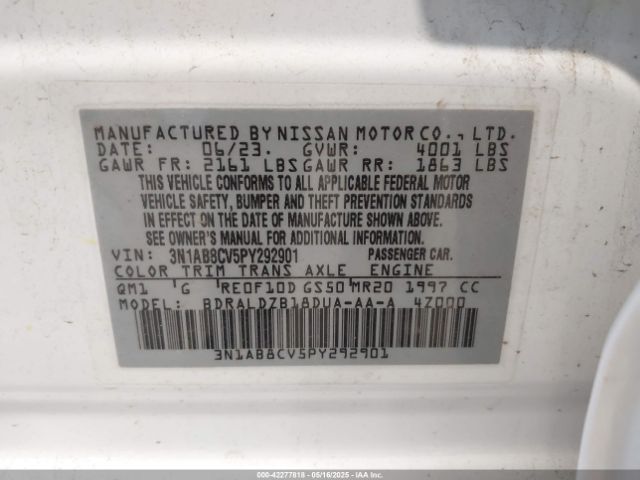 3N1AB8CV5PY292901 Nissan Sentra Sv Xtronic Cvt