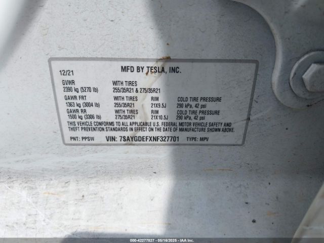 2022 TESLA MODEL Y 7SAYGDEFXNF327701 Photo 8