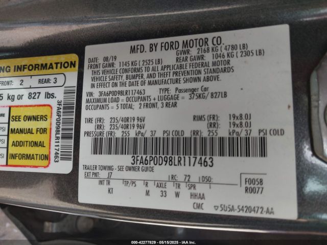 2020 FORD FUSION 3FA6P0D98LR117463 Photo 8