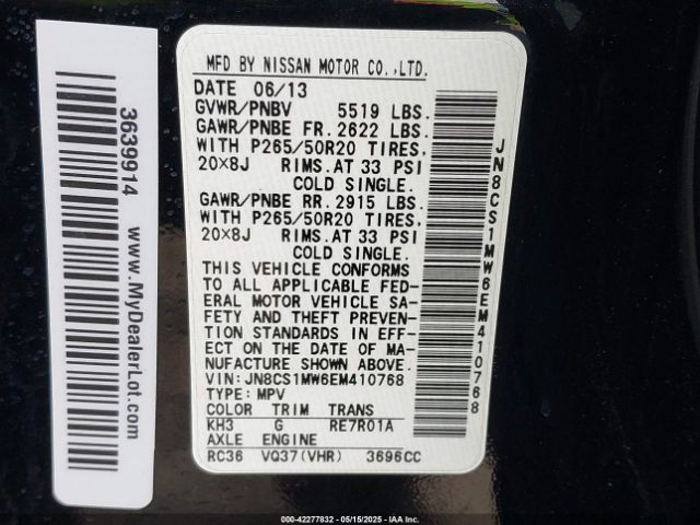 JN8CS1MW6EM410768 Infiniti QX70