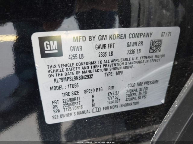 KL79MPSL9NB042932 Chevrolet Trailblazer Fwd Lt
