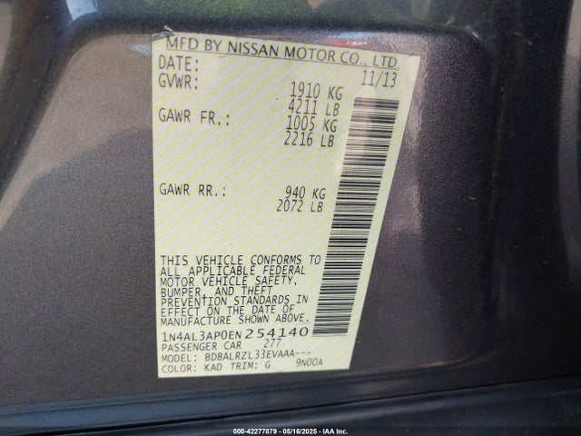 1N4AL3AP0EN254140 Nissan Altima 2.5 S