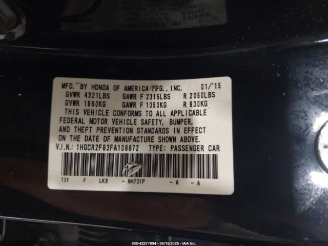 1HGCR2F83FA108872 Honda Accord Ex-l