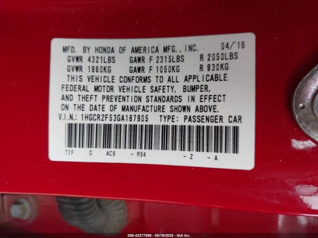 1HGCR2F53GA187905 Honda Accord Sport