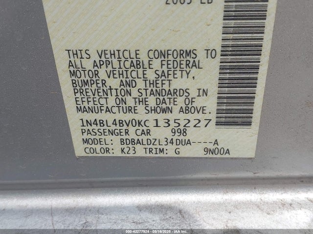 1N4BL4BV0KC135227 Nissan 2019
