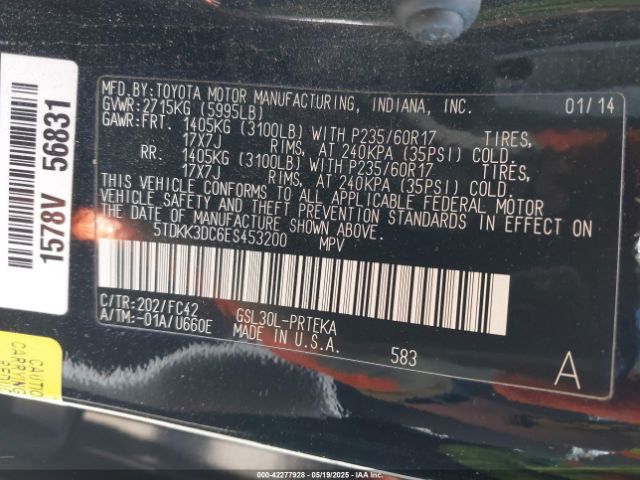 5TDKK3DC6ES453200 Toyota Sienna Le V6 8 Passenger