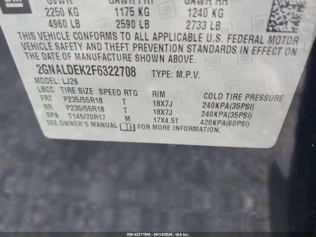2GNALDEK2F6322708 Chevrolet Equinox Ltz