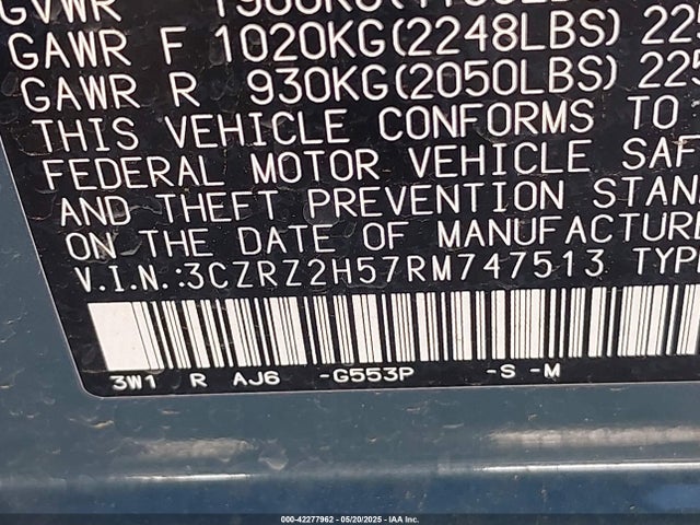 3CZRZ2H57RM747513 Honda k20z5