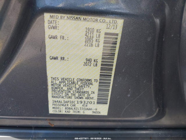 Nissan Altima 2.5 S 2014 1N4AL3AP1EC193201 Image 9
