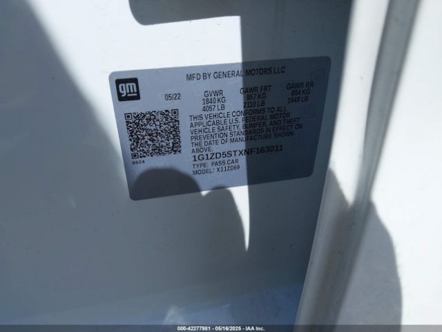 1G1ZD5STXNF163011 Chevrolet Malibu Fwd Lt