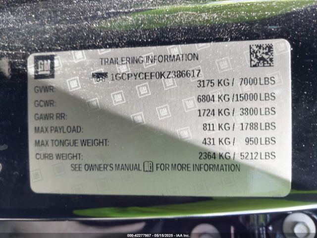 1GCPYCEF0KZ386617 Chevrolet Silverado 1500 Custom Trail Boss