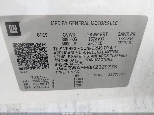 1GCRWAEH8KZ329778 Chevrolet lv3 - gen 5, sidi, vvt, e85 max, alum
