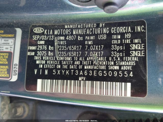 5XYKT3A63EG509554 KIA SORENTO LX