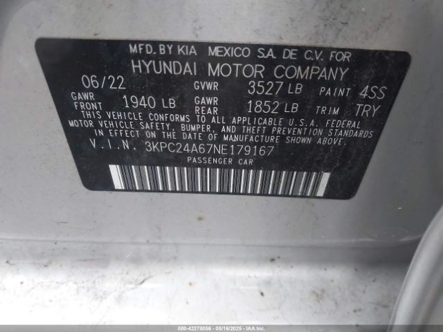 3KPC24A67NE179167 Hyundai ACCENT SE