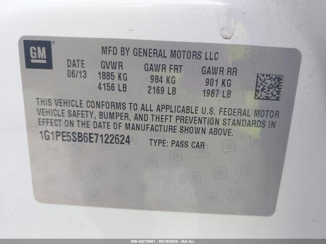 1G1PE5SB6E7122624 Chevrolet Cruze 2lt Auto