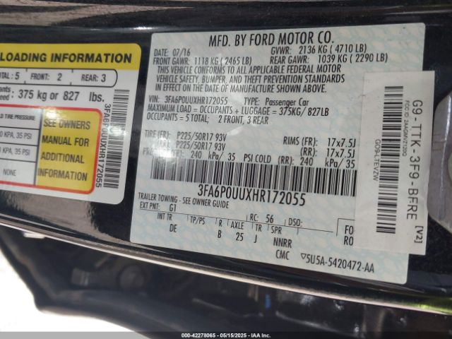 3FA6P0UUXHR172055 Ford Fusion Hybrid S